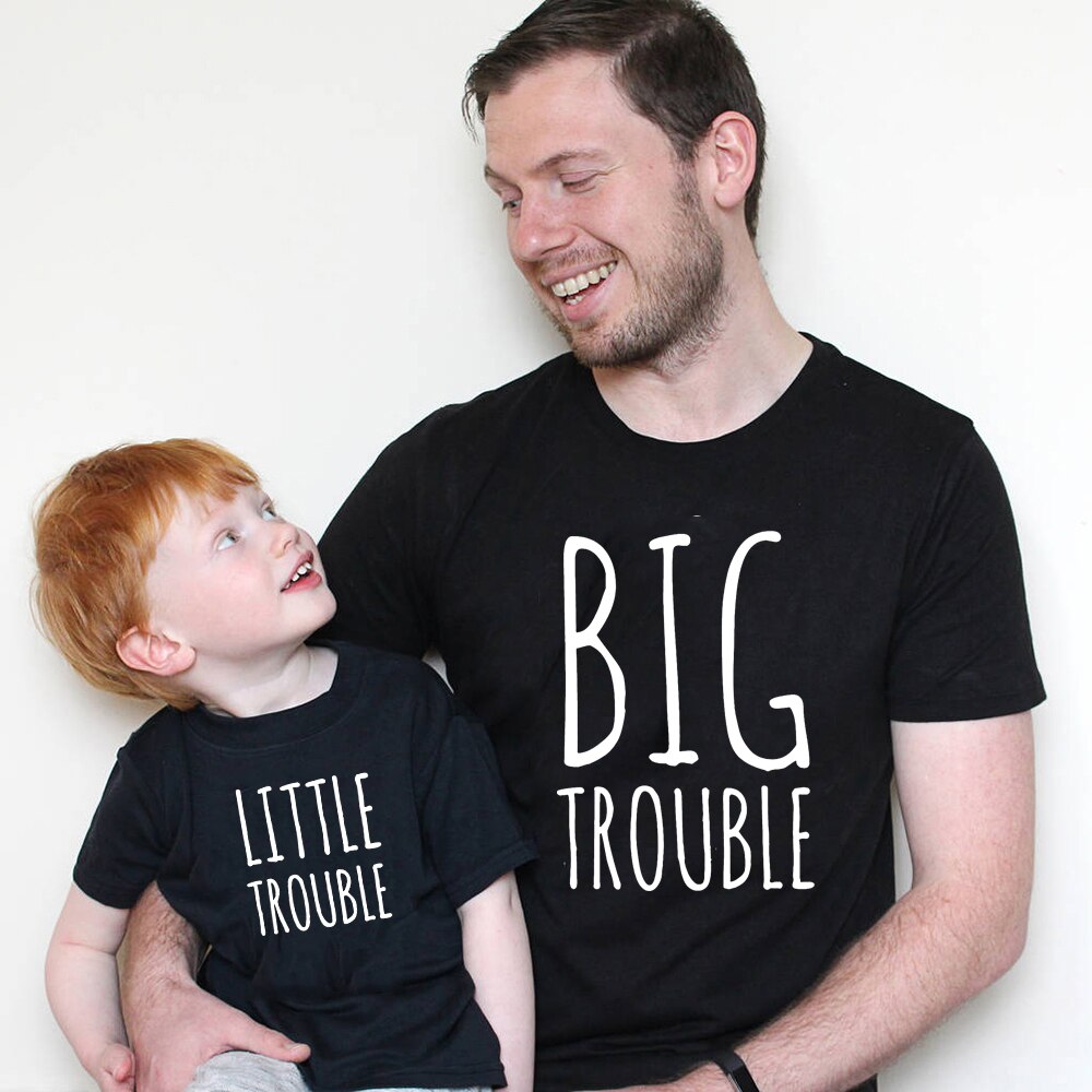 Big and Little Trouble Family Matching Clothes Outfit Dad Daughter