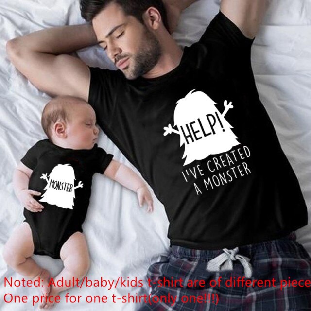 Help I've Created A Little Monster Matching Father Son Shirts 4X-Large/24 Mo Bodysuit