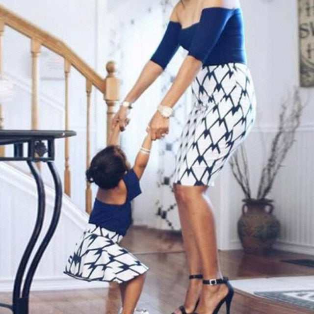 Fashion Mum And Daughter Half Sleeve Short Dress